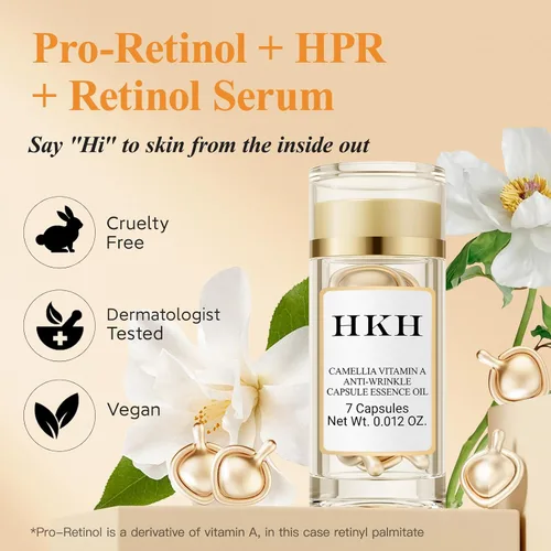 Vista 2 de Triple Retinol Serum para la cara – Anti-envejecimiento arrugas noche retinol +HPR cápsulas, suero peptídico para mujeres, reduce líneas finas