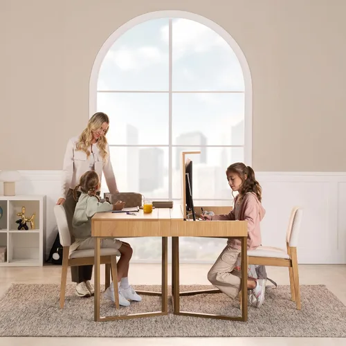 Vista 5 de Escritorio convertible, escritorio de oficina en casa simple y moderno con almacenamiento, escritorio plegable en mesa de comedor, mesa de comedor