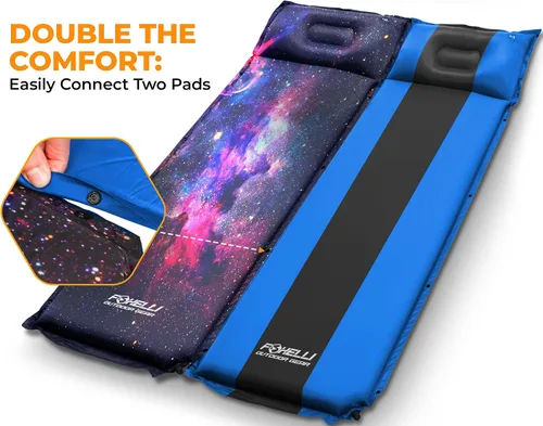 Vista 5 de Foxelli Almohadilla de dormir autoinflable para campamento, mochileros, senderismo, espuma aislada, ligera, colchón inflable de campamento