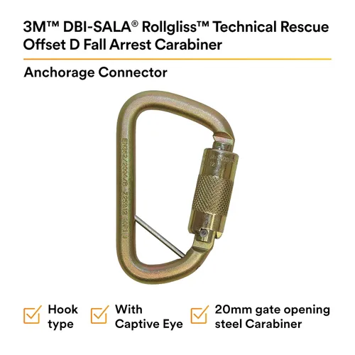 Vista 2 de 3M DBI-SALA Saflok 2000117 Mosquetón, acero de apertura de puerta de 11/16", con puerta de cierre automático, zinc amarillo