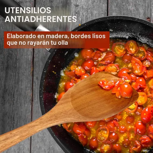 Vista 2 de Cucharas de madera para cocinar espátula no tóxica utensilios de cocina