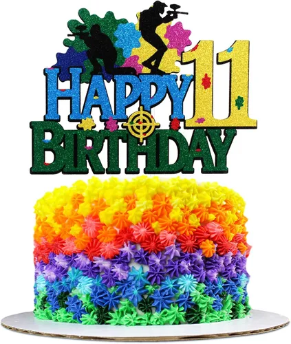 Vista 9 de Paintball - Decoración colorida para tartas de feliz cumpleaños, juego de disparos de feliz cumpleaños, suministros de fiesta de paintball para niños