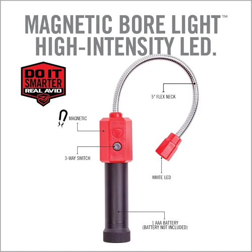 Vista 4 de Real Avid Luz de orificio, iluminador LED magnético de alta intensidad con cuello flexible de 5 pulgadas para funcionamiento manos libres e