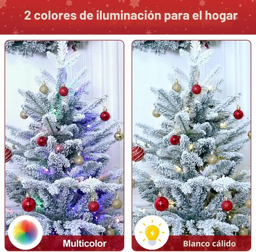 Vista 3 de Árbol de Navidad Artificial Prelit Flocado, Árbol de Navidad Artificial Pequeño con Luces LED, Árbol de Navidad LED Escarchado con Nieve