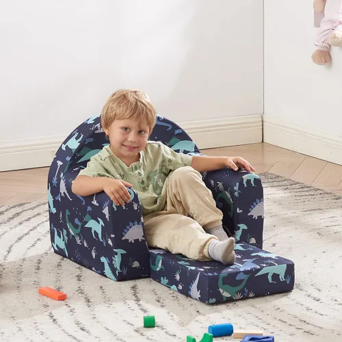 Vista 4 de Ulax furniture Sofá para niños, sofá 2 en 1 abatible, sillón para bebé (dinosaurio marino)