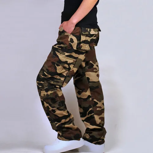 Vista 5 de Muscularfit Pantalones cargo de camuflaje para hombre 2023 grandes y altos, múltiples bolsillos, pantalones deportivos sueltos y rectos, pantalones