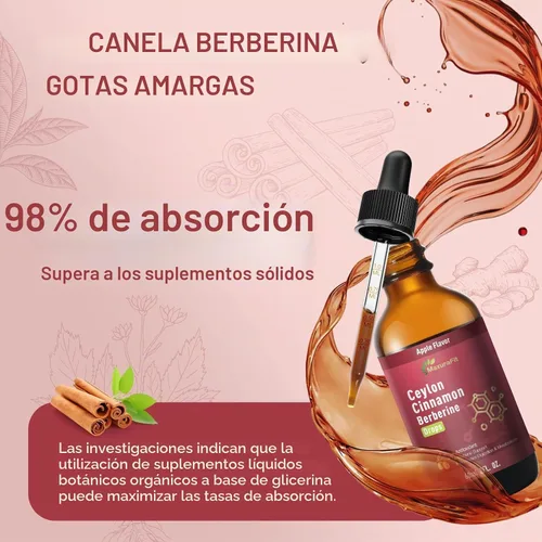 Vista 6 de Ceilán canela berberina amarga gotas líquidas suplemento con cúrcuma, té verde, vinagre de sidra de manzana, aceite de semillas negras