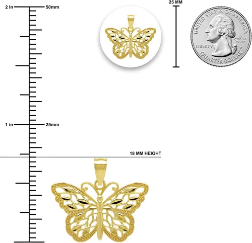 Vista 9 de Charm America - Dije de mariposa de oro - Oro macizo de 10 quilates - Joyas con colgante de mantequilla
