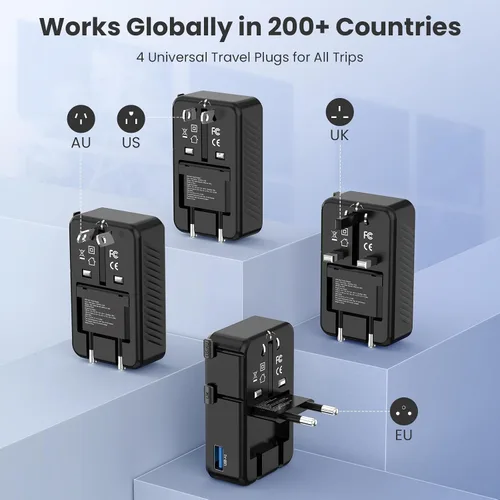 Vista 2 de Adaptador de viaje universal, adaptador de corriente internacional Negro