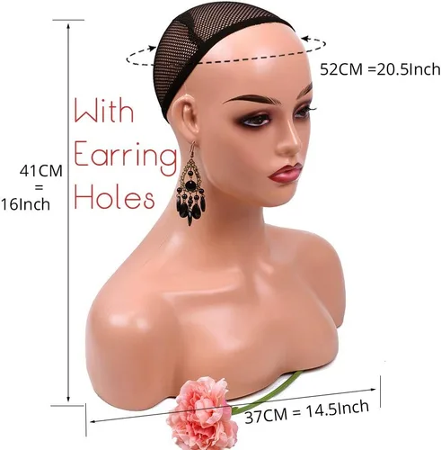 Vista 2 de Cabeza de maniquí femenina realista con hombro para exhibición, cabeza de maniquí con hombro para peluca/joyería/maquillaje/sombrero/gafas de sol