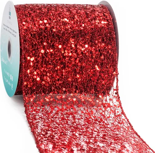 Vista 9 de Cinta con alambre de malla brillante con purpurina de 6 x 10 yardas, color negro para decoración del hogar, lazo para envolver regalos