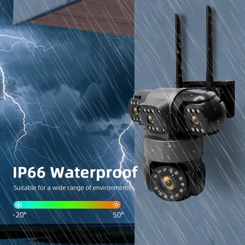 Vista 9 de Cámara de seguridad inalámbrica de 4 lentes al aire libre, imagen HD 2K PTZ 360° de vigilancia, visión nocturna a color, conexión WiFi, detección