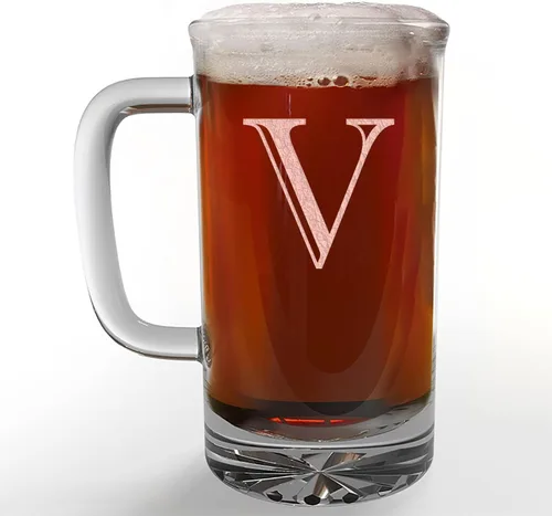 Vista 53 de Taza de cerveza de vidrio con monograma grabado de 16 onzas (letra A), regalos de cerveza personalizados de la A a la Z para hombres, Día del Padre