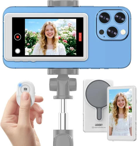 Vista 9 de Vlog - Pantalla de monitor para selfie para iPhone, grabación 4K a 60 fps, espejo de pantalla inalámbrico con control remoto, fijación magnética