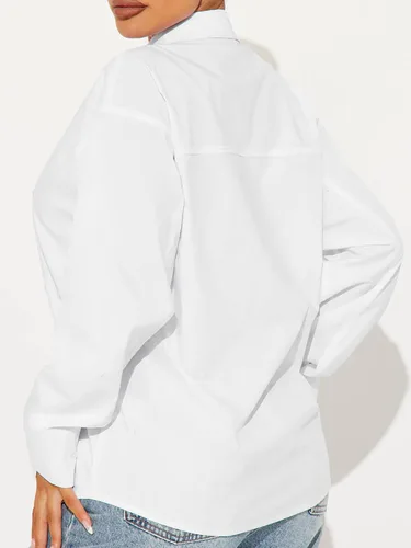 Vista 3 de Blusa de manga larga con botones laterales ajustables, camisa clásica de trabajo y casual para mujer