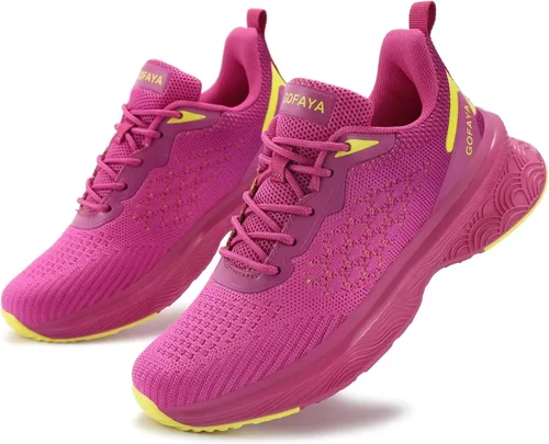 Vista 5 de GOFAYA Zapatos ligeros para caminar para mujer, atléticos, antideslizantes, transpirables, para correr, zapatos de entrenamiento casuales de malla