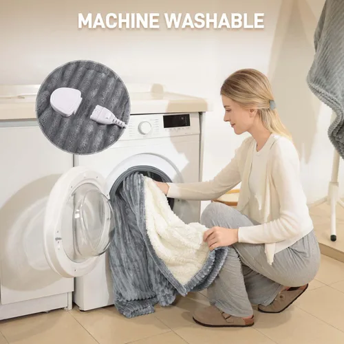 Vista 7 de Manta térmica eléctrica, manta eléctrica de franela suave de 50 x 60 pulgadas, manta térmica con 10 ajustes de tiempo, 6 ajustes de calor, lavable a