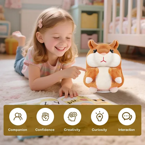 Vista 6 de SANJOIN Juguetes para niños pequeños, hámster parlante repite lo que dices para niños y niñas, animales de peluche, juguete sensorial interactivo