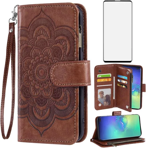 Vista 14 de Asuwish Funda tipo cartera compatible con Samsung Galaxy S10 Plus y protector de pantalla de vidrio templado, funda para teléfono celular con tapa