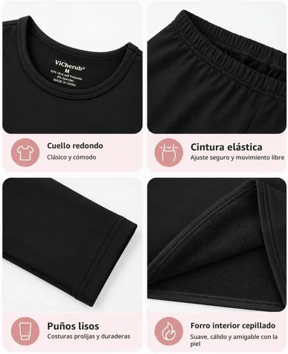 Vista 5 de ViCherub - Conjunto de ropa interior térmica para niñas con forro polar, calzoncillos largos, capa base, parte superior e inferior para invierno