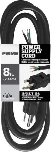 Vista 2 de Prime PS010608 8-Feet 16/3 SJT Cable para fuente de poder de repuesto, color negro, PS010608