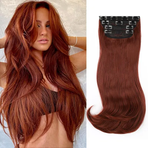 Vista 12 de FREEMEIGE 4 piezas de extensiones de cabello con clip, extensiones de cabello largas y gruesas con capas rectas de 20 pulgadas, extensiones