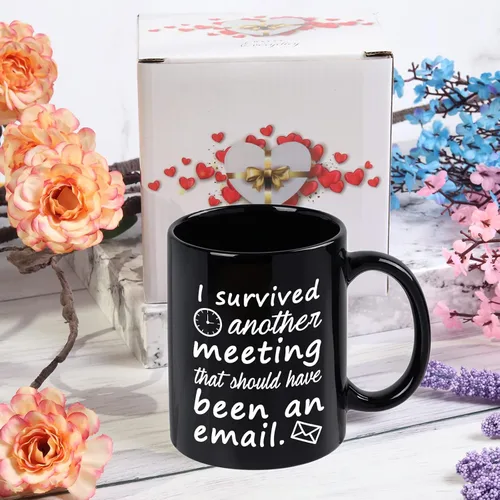 Vista 6 de WENSSY Taza de correo electrónico "Sobreviví a otra reunión que debería haber sido un correo electrónico" Taza divertida de oficina Taza de café
