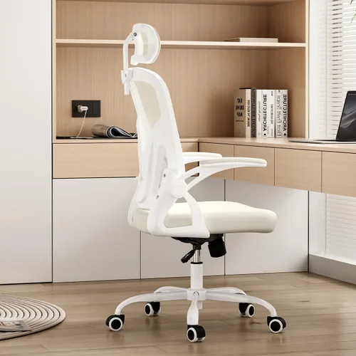 Vista 7 de Silla de oficina ergonómica, silla de escritorio de oficina en casa con reposacabezas ajustable, silla de computadora de respaldo alto, silla