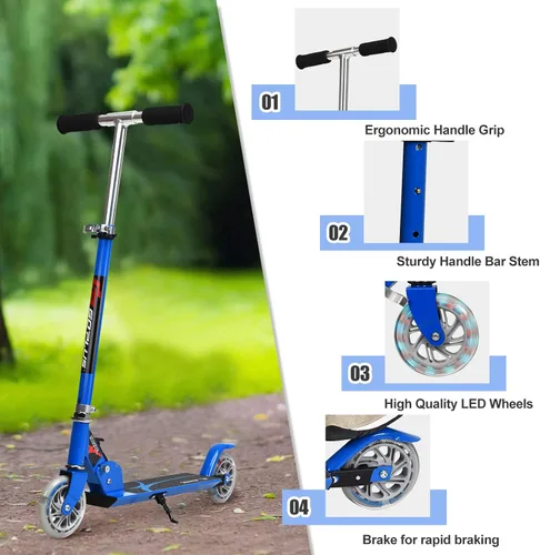 Vista 6 de Goplus Patinete plegable para niños, scooter de 2 ruedas con aluminio de lujo, freno de guardabarros trasero, altura ajustable, scooter deportivo