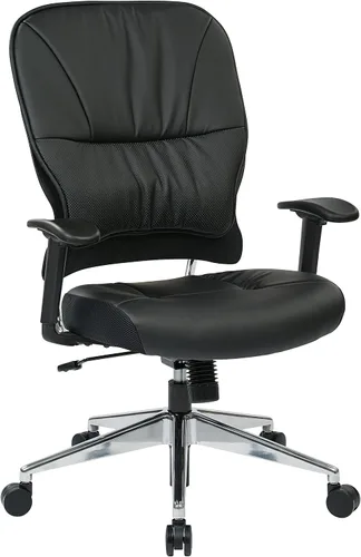Vista 10 de Space Seating Asiento y respaldo de cuero ecológico, brazos ajustables y base de acabado de aluminio pulido, silla ejecutiva con reposacabezas