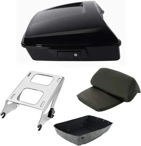 Vista 15 de TCT-MOTORPARTS Atlas Silver Metálico Maletero de Viaje Modificado con Respaldo y Montaje en Rack Adecuado para Harley Touring 14-25 Street Glide