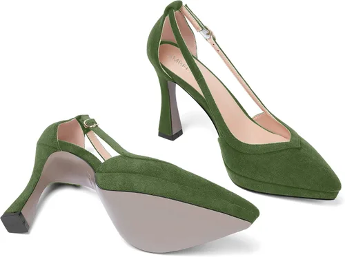 Vista 7 de AMBELIGHT Zapatos de tacón alto para mujer con plataforma de gamuza puntiaguda de 4 pulgadas