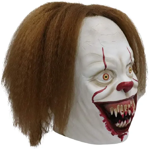 Vista 2 de Máscara de látex de cabello marrón máscara de Halloween fantasma aterrador con diente, Multicolorido