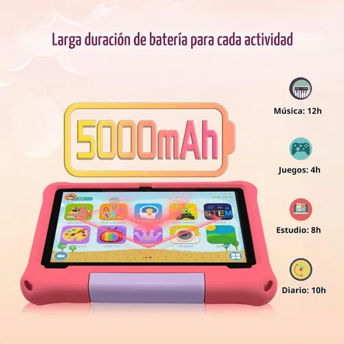 Vista 4 de Tabletas Android 15 – Tableta para niños de 10 pulgadas con funda, Octa-Core, 8 GB+64 GB de almacenamiento (expandible a 1 TB), cámara dual