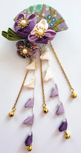 Vista 12 de CRB Fashion Kimono tradicional Tsumami Kanzashi para mujer y niña, traje de boda japonés, asiático, Yukata, lazo para el cabello, floral, abanico