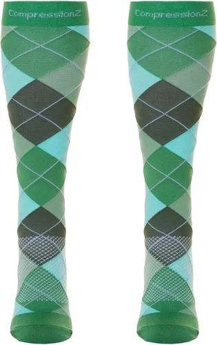 Vista 9 de CompressionZ 30-40 mmHg Knee High Compression Socks, Men & Women Argyle Negro: Paquete de 2