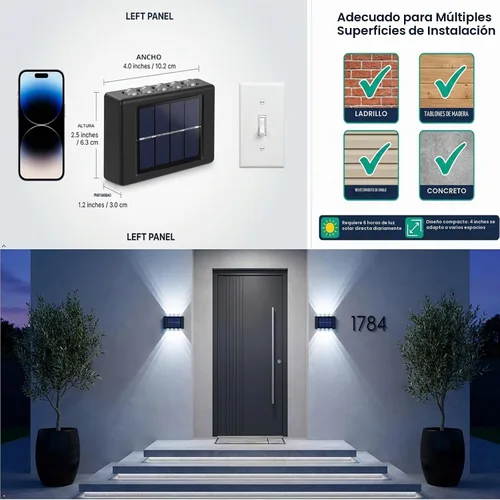 Vista 3 de 10 luces LED solares para exteriores, impermeables, paquete de 2 apliques nórdicos modernos iluminan la lámpara con sensor de luz solar exterior