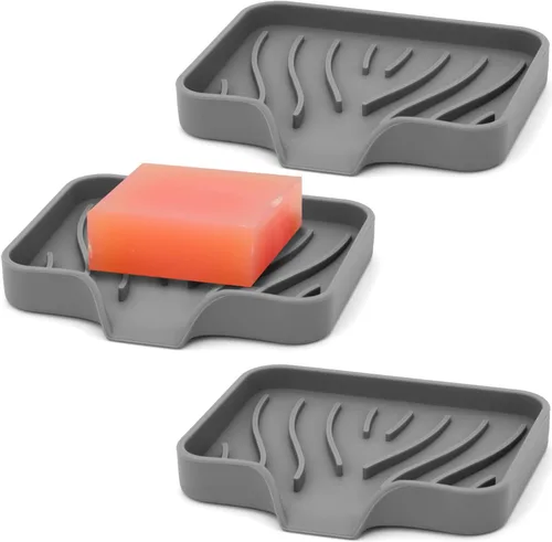 Vista 13 de AIMAIAIMAI Juego de 3 jaboneras de silicona, soporte para jabón con diseño autodrenante, bandeja fácil de limpiar para ducha, baño, cocina y bañera