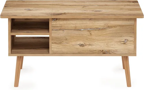 Vista 8 de Furinno Jensen Mesa de centro de madera para sala de estar, con compartimento oculto y estante de almacenamiento lateral abierto, roble Flagstaff