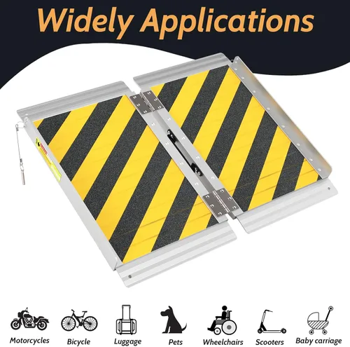Vista 5 de Rampa para silla de ruedas de 2 pies, rampas portátiles para escalones con capacidad para hasta 600 libras, ligera con asa, rampas de aluminio