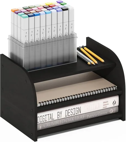 Vista 7 de Furinno Organizadores y accesorios de escritorio clásicos, elevador de monitor de 2 niveles, organización de oficina, estante superior de Espresso