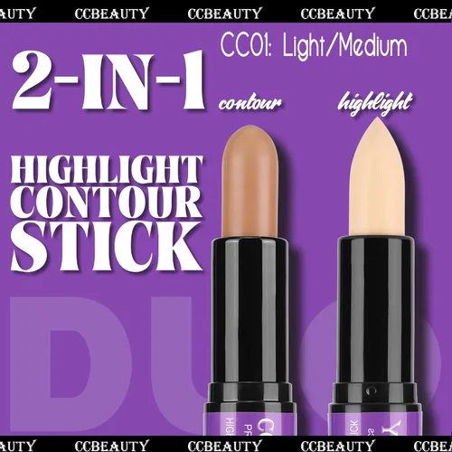 Vista 3 de CCbeauty Barra de contorno mate 2 en 1, barra corrector de doble resaltado, kit de resaltado y contorno, barras bronceadoras para maquillaje