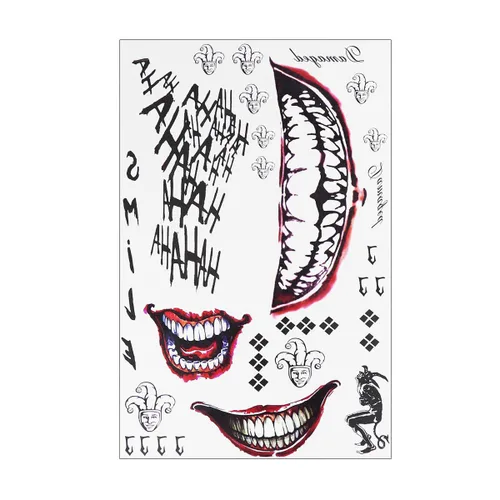 Vista 3 de 4 hojas de tatuajes temporales de Suicide Squad, tatuaje adhesivo perfecto para Halloween, cosplay, disfraces y accesorios de fiesta., A