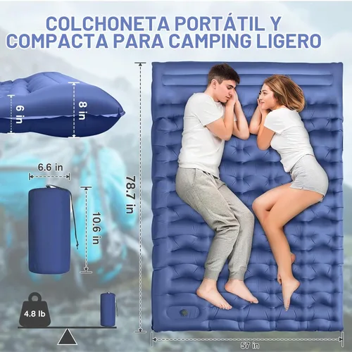 Vista 2 de Colchoneta de Dormir para Campamento, Alfombrilla de Campamento Extra Gruesa de 6" con Almohada Bomba de Pie Incorporada, Alfombrilla Inflable Ultra