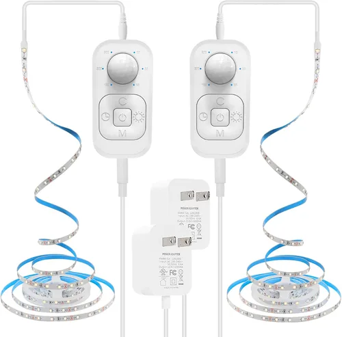 Vista 10 de Luces con sensor de movimiento para debajo del gabinete: tira de luces LED enchufables para interiores con adaptador de corriente, atenuador