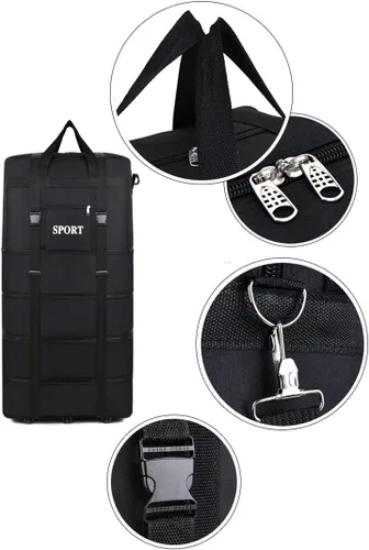 Vista 5 de Bolsa de viaje Oxford expandible extra grande con ruedas, impermeable, ligera, plegable, maleta, Entramado, Equipaje extensible central rígido