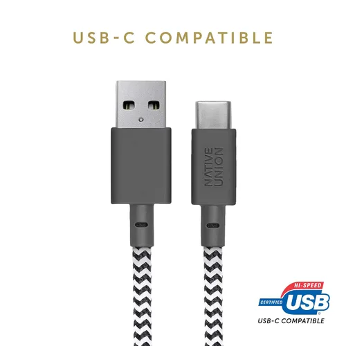 Vista 2 de Cable Native Union Belt USB-C a USB-A - Cable de carga ultrarresistente de 4 pies con correa de cuero compatible con iPhone 16, Samsung Galaxy Z