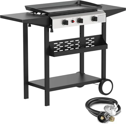 Vista 9 de Parrilla plegable de 2 quemadores de gas, parrilla de propano desmontable de acero inoxidable de 28 pulgadas, parrilla de barbacoa plana de 30,000