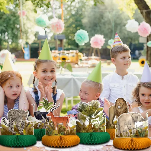 Vista 6 de Shappy 9 centros de mesa de safari africano para mesas, decoración de baby shower, animales de la selva, centros de mesa de panal de abeja
