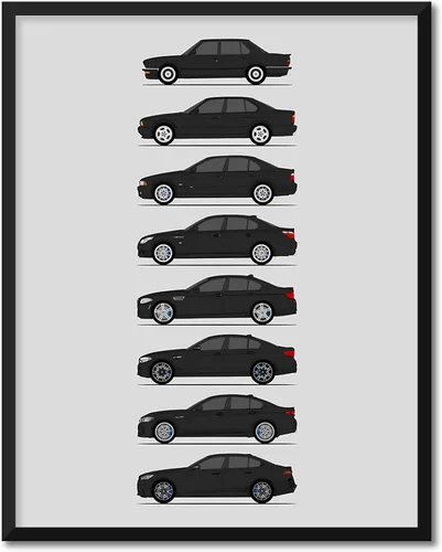 Vista 15 de Custom Car Posters Handmade Poster compatible with BMW M5 Generations and Print of BMW Car Models: E28, E34, E39, E60, F10, F90 - Multi, 8x10
